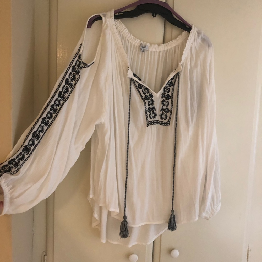Kensie White Cabo Style Long Sleeve Top M